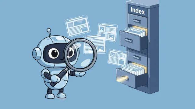 Illustration of search engine bot crawling and indexing web pages with magnifying glass - iConnectDM